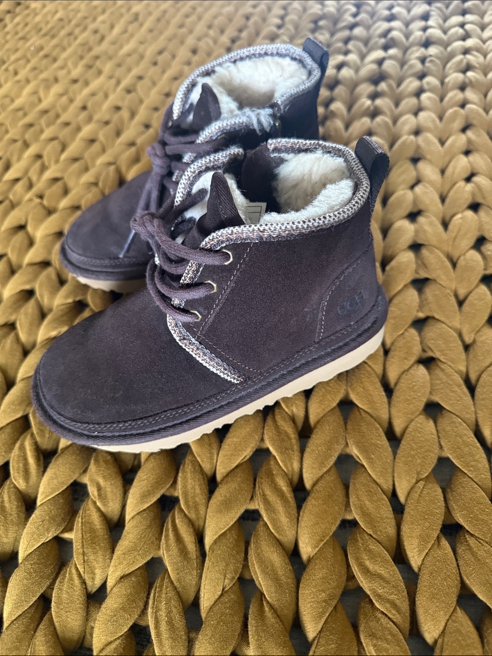Kids Warm Lined Lace-Up UGG Boots in Dark Brown